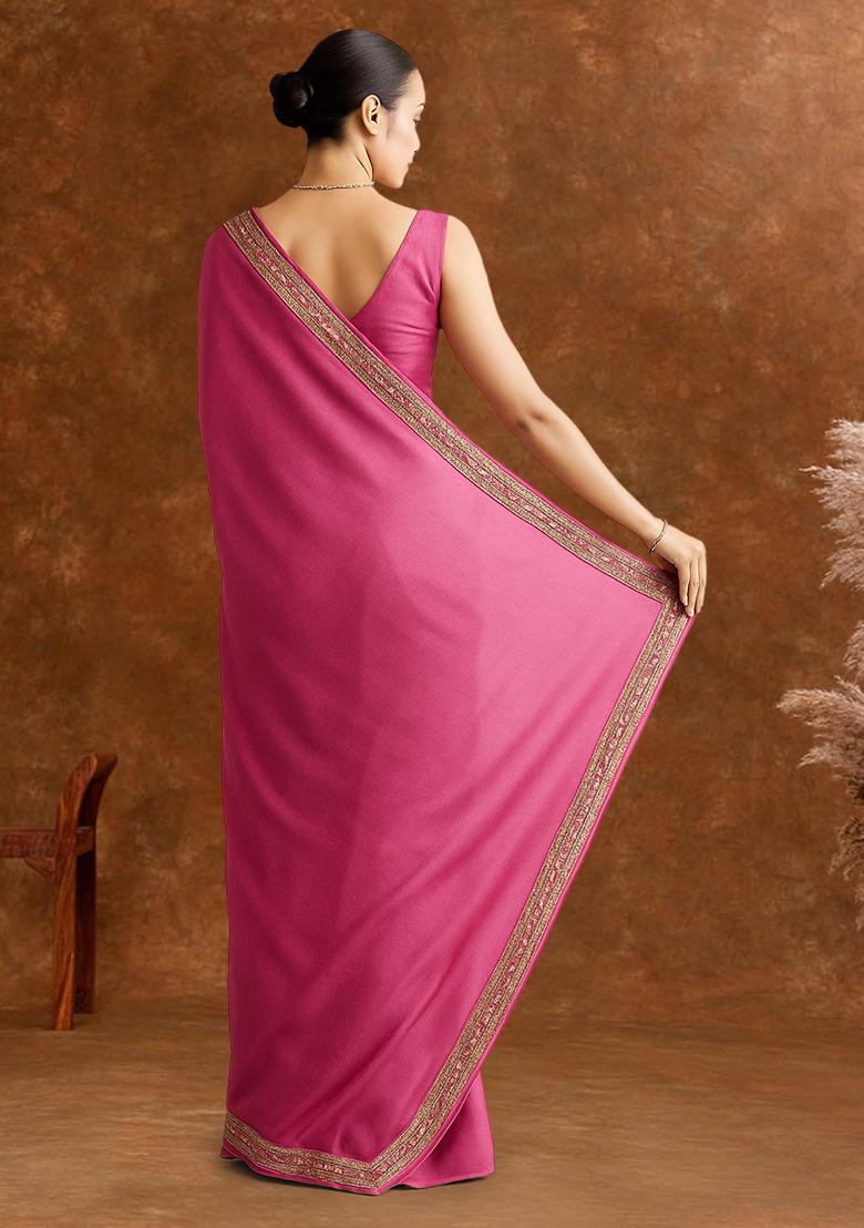 Pink Crepe Pre Draped Saree Set - Indya