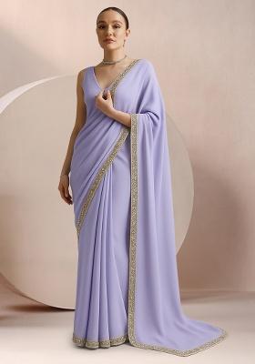 Lilac Crepe Pre Draped Saree Set
