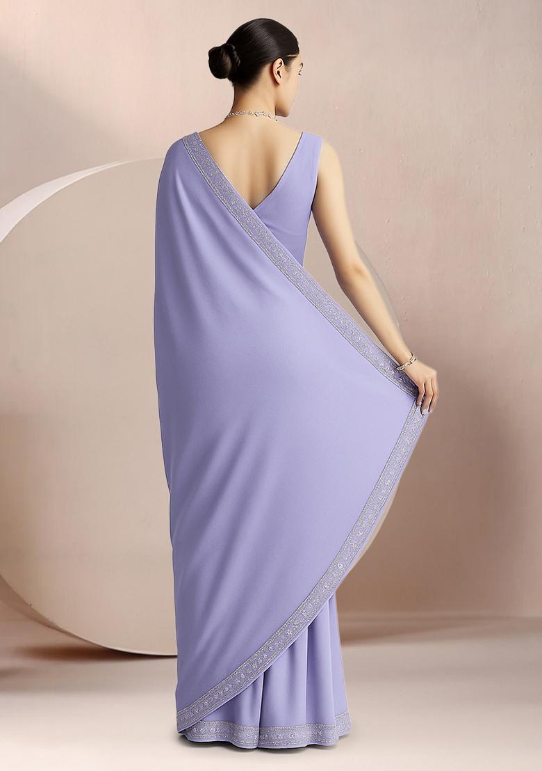 Lilac Crepe Pre Draped Saree Set - Indya