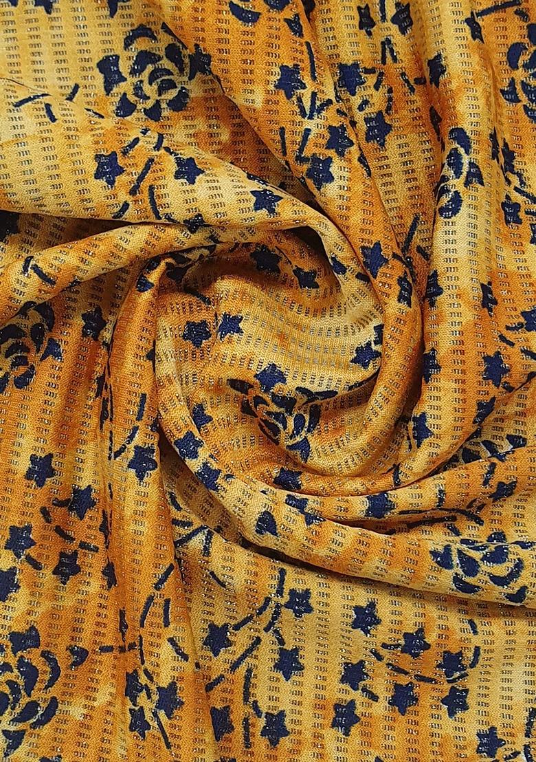 Yellow Lycra Floral Printed Pre Draped Saree Set