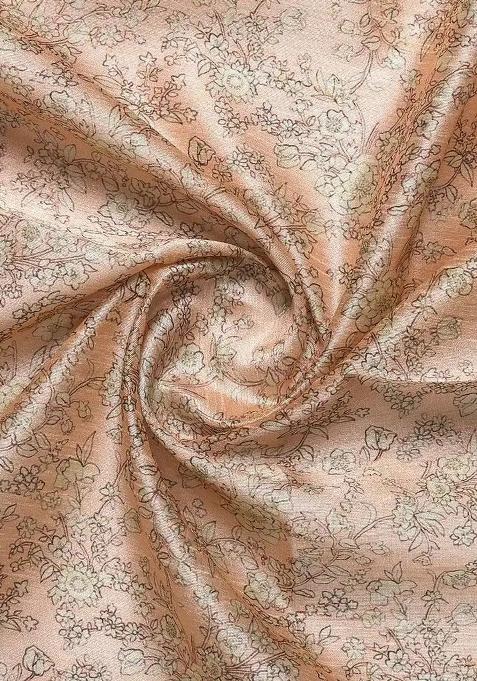 Peach Floral Printed Silk Pre Draped Saree Set