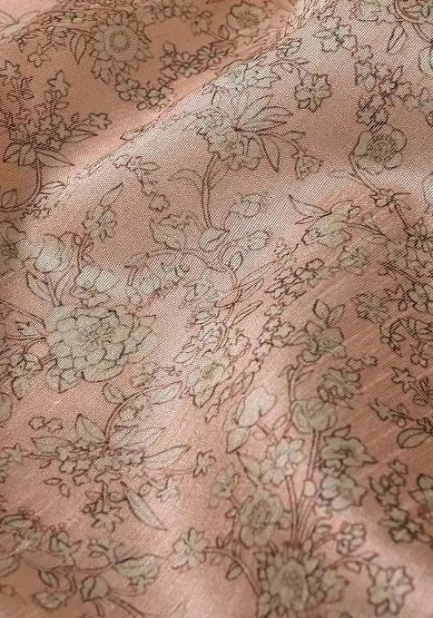 Peach Floral Printed Silk Pre Draped Saree Set