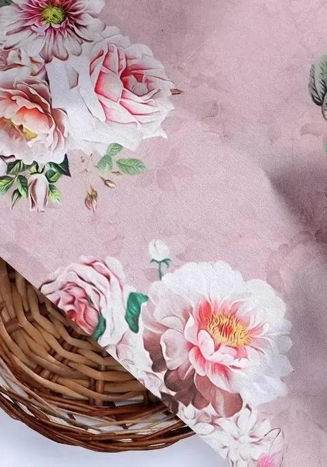 Pink Floral Printed Satin Pre Draped Saree Set