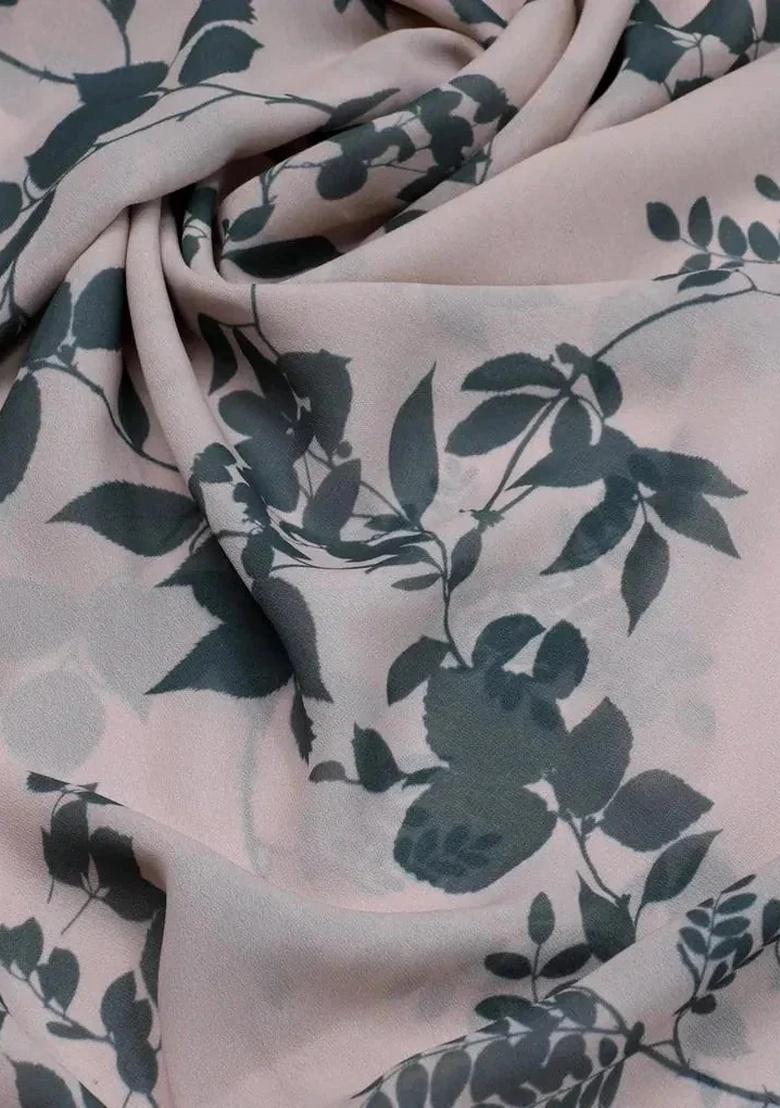 Pink Leaf Printed Pre Draped Saree Set