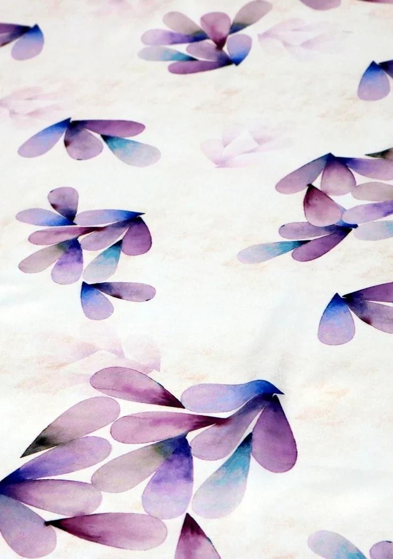 White Satin Floral Printed Pre Draped Saree Set