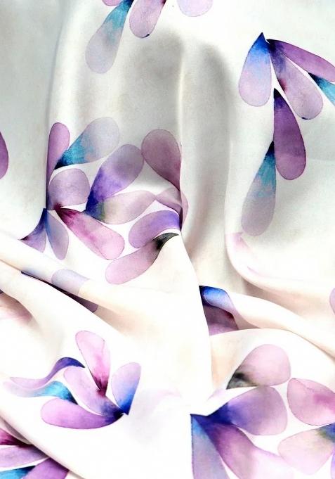 White Satin Floral Printed Pre Draped Saree Set