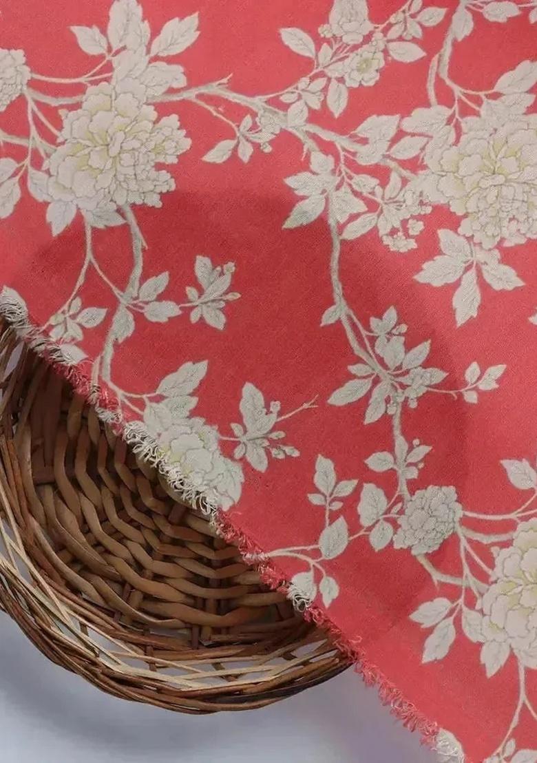 Orange Muslin Floral Printed Pre Draped Saree Set