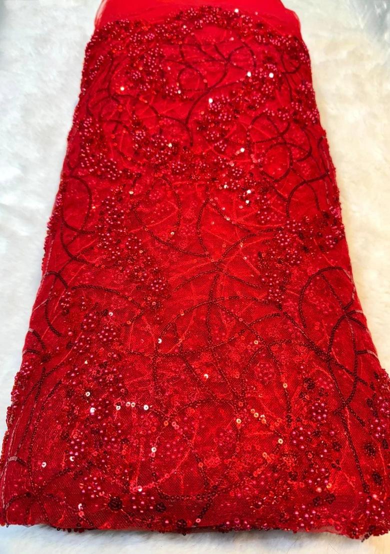 Red Embellished Blouse Georgette Pre Draped Saree Set