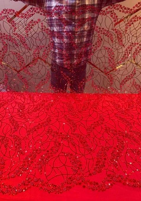 Red Embellished Blouse Georgette Pre Draped Saree Set