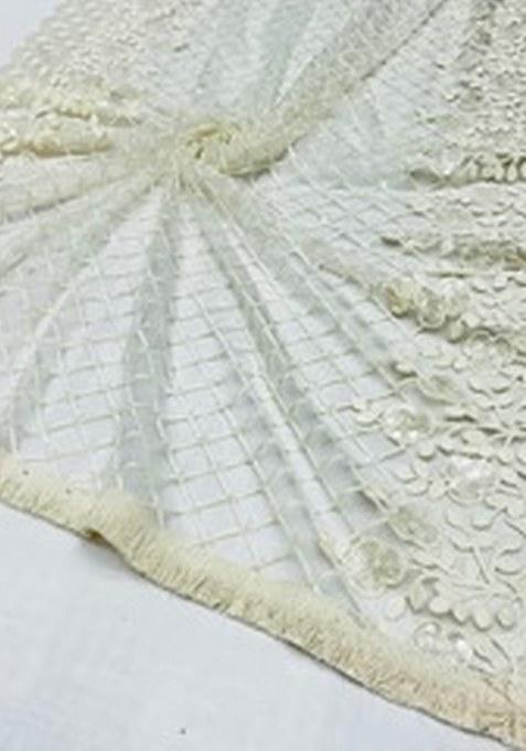 White Embellished Blouse Georgette Pre Draped Saree Set