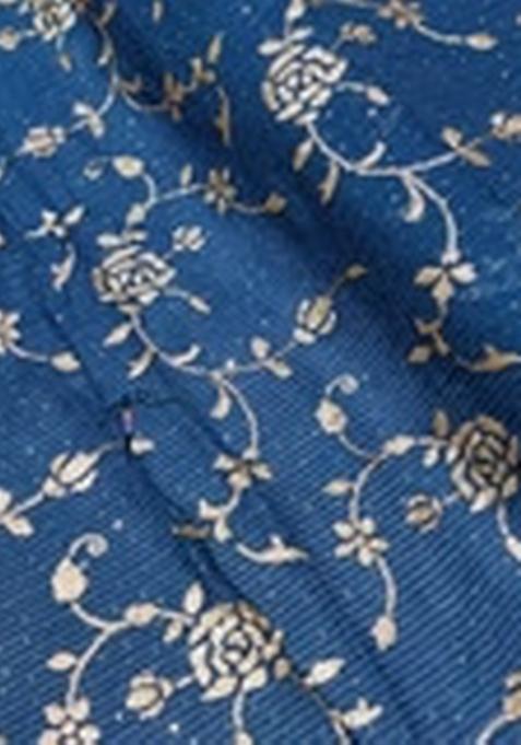 Blue Embroidered Blouse Georgette Pre Draped Saree Set