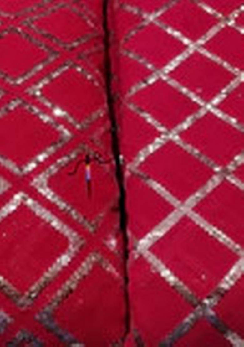 Pink Sequin Embroidered Blouse Georgette Pre Draped Saree Set