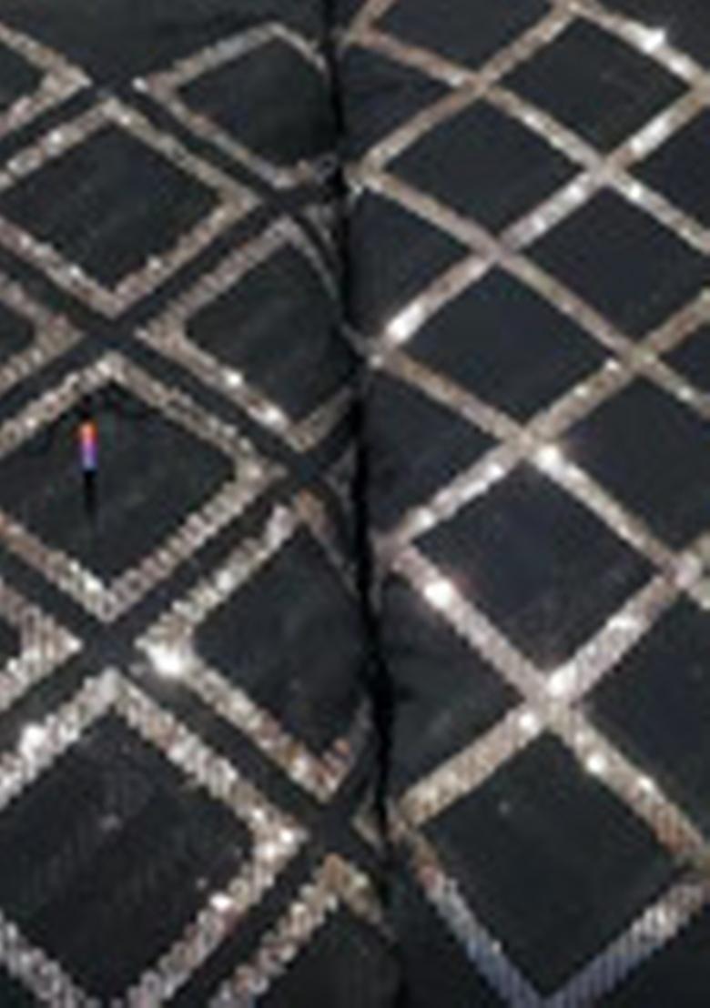 Black Sequin Embroidered Blouse Georgette Pre Draped Saree Set