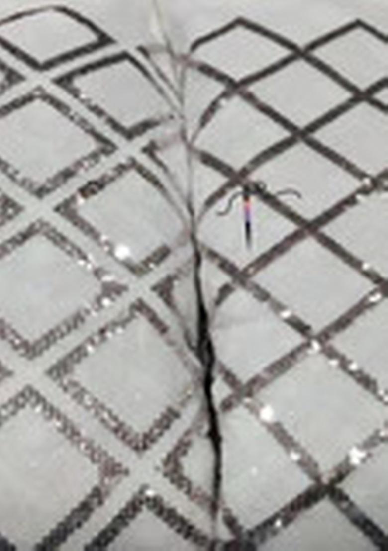 White Sequin Embroidered Blouse Georgette Pre Draped Saree Set