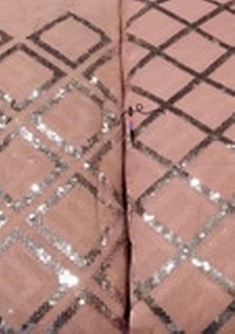 Peach Sequin Embroidered Blouse Georgette Pre Draped Saree Set