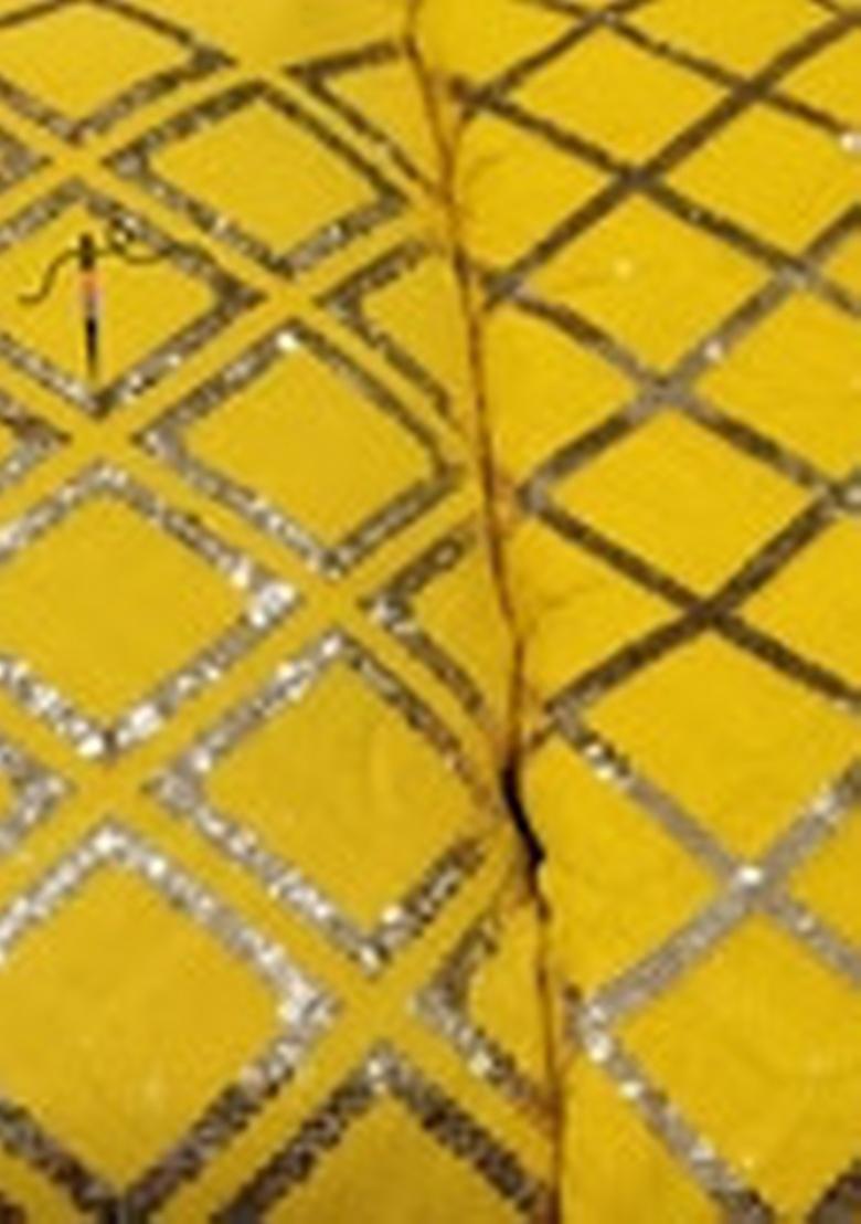 Yellow Sequin Embroidered Blouse Georgette Pre Draped Saree Set