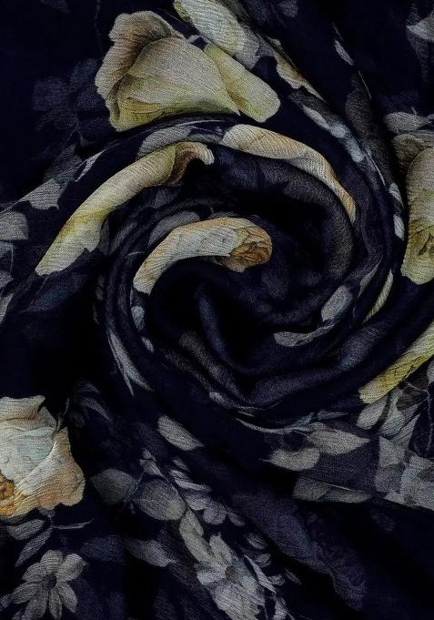 Blue Floral Printed Chiffon Pre Draped Saree Set