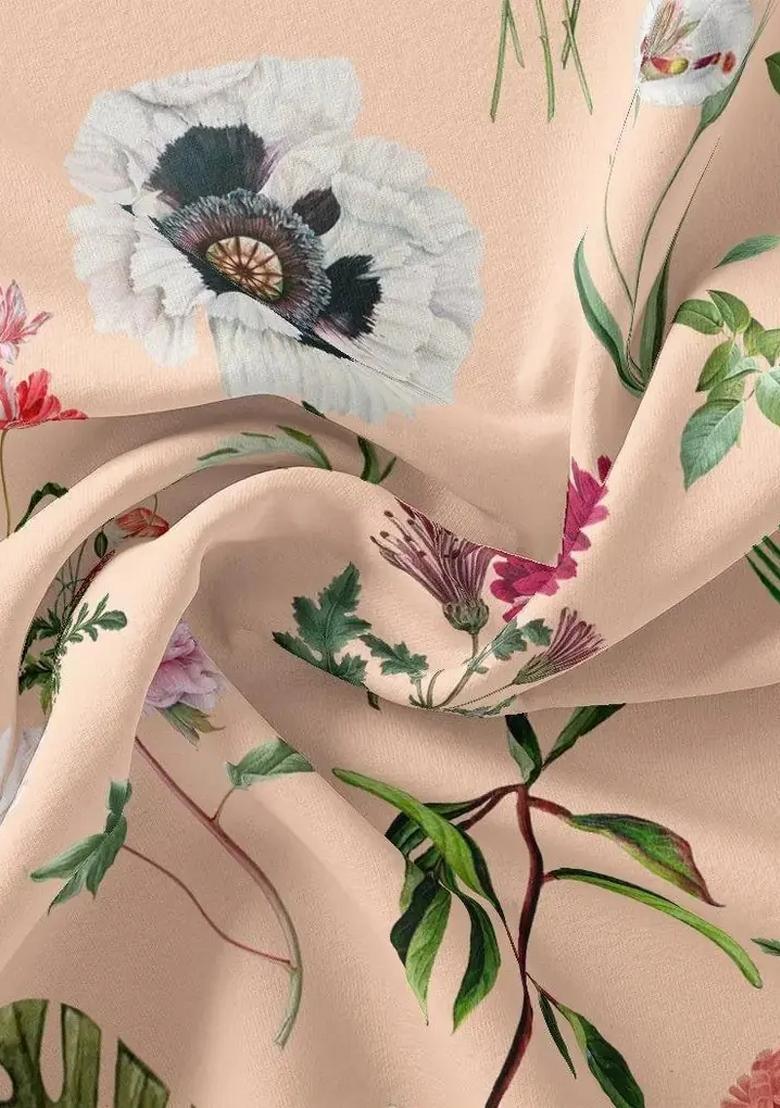 Peach Floral Printed Crepe Pre Draped Saree Set