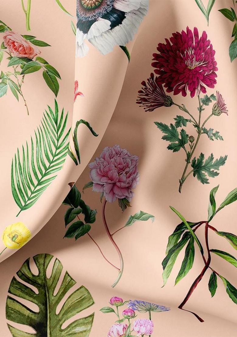 Peach Floral Printed Crepe Pre Draped Saree Set - Indya