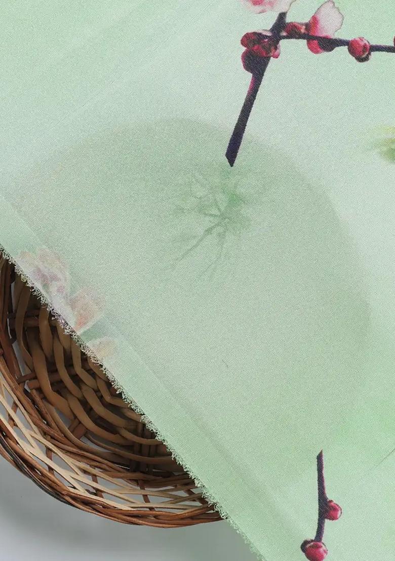 Pista Green Floral Printed Crepe Pre Draped Saree Set - Indya