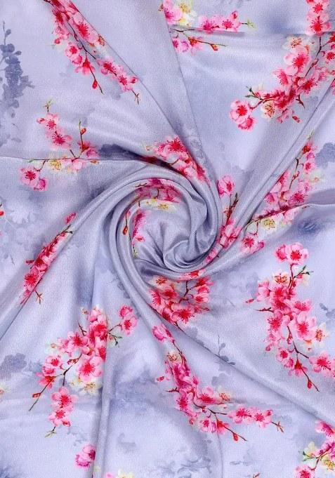 Lilac Floral Printed Crepe Pre Draped Saree Set