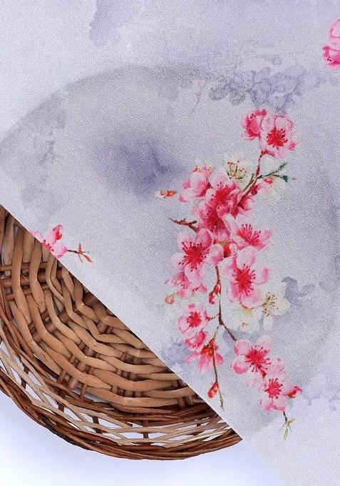 Lilac Floral Printed Crepe Pre Draped Saree Set