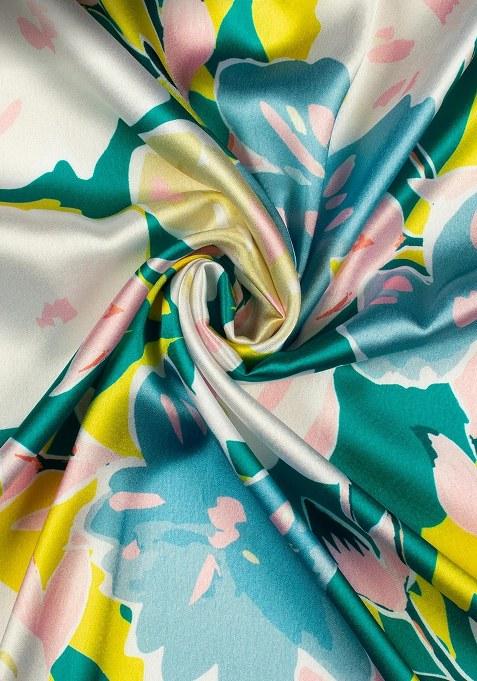 Yellow Floral Printed Satin Pre Draped Saree Set