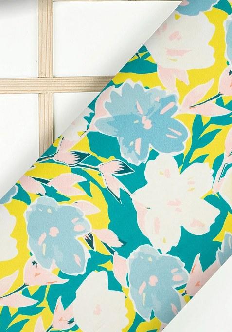 Yellow Floral Printed Satin Pre Draped Saree Set