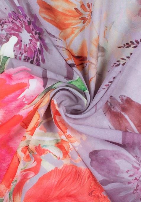 Lavender Floral Printed Georgette Pre Draped Saree Set