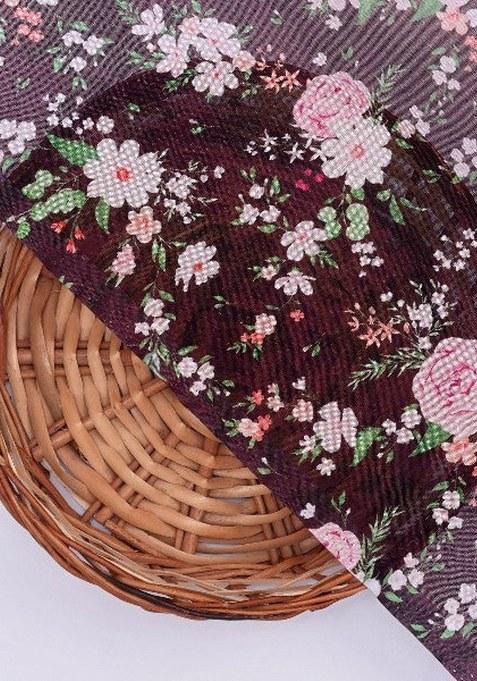 Black Floral Printed Organza Pre Draped Saree Set