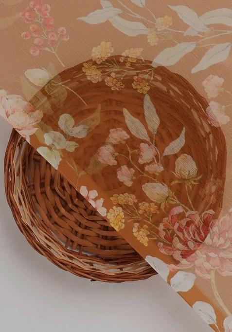 Brown Floral Printed Chiffon Pre Draped Saree Set