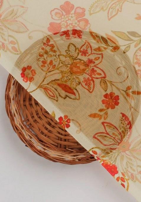 Cream Floral Printed Chiffon Pre Draped Saree Set