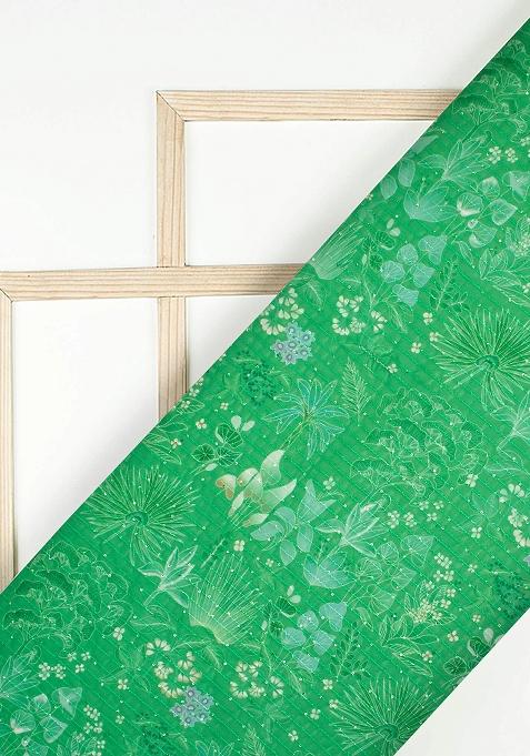 Green Printed Embroidered Georgette Pre Draped Saree Set