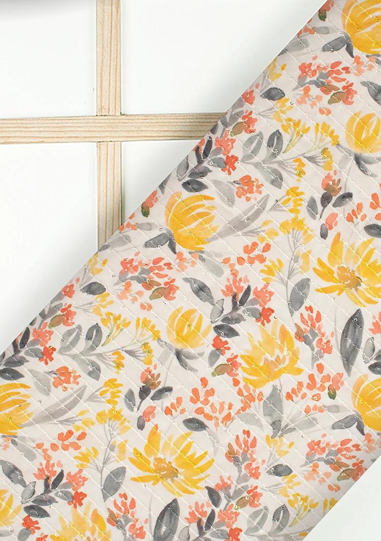 Yellow Printed Embroidered Georgette Pre Draped Saree Set - Indya