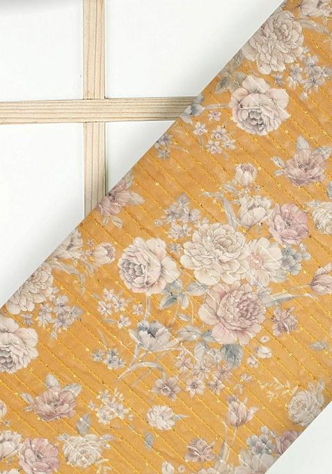 Yellow Printed Embroidered Georgette Pre Draped Saree Set