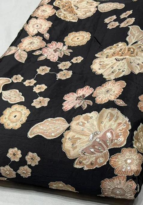 Black Embroidered Crepe Pre Draped Saree Set