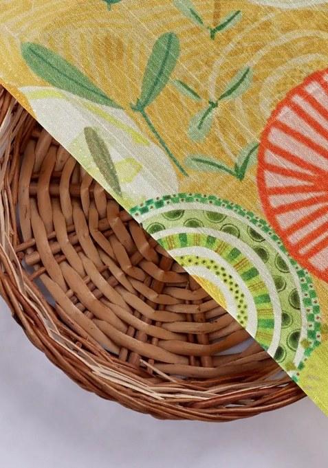 Yellow Abstract Printed Chinon Pre Draped Saree Set