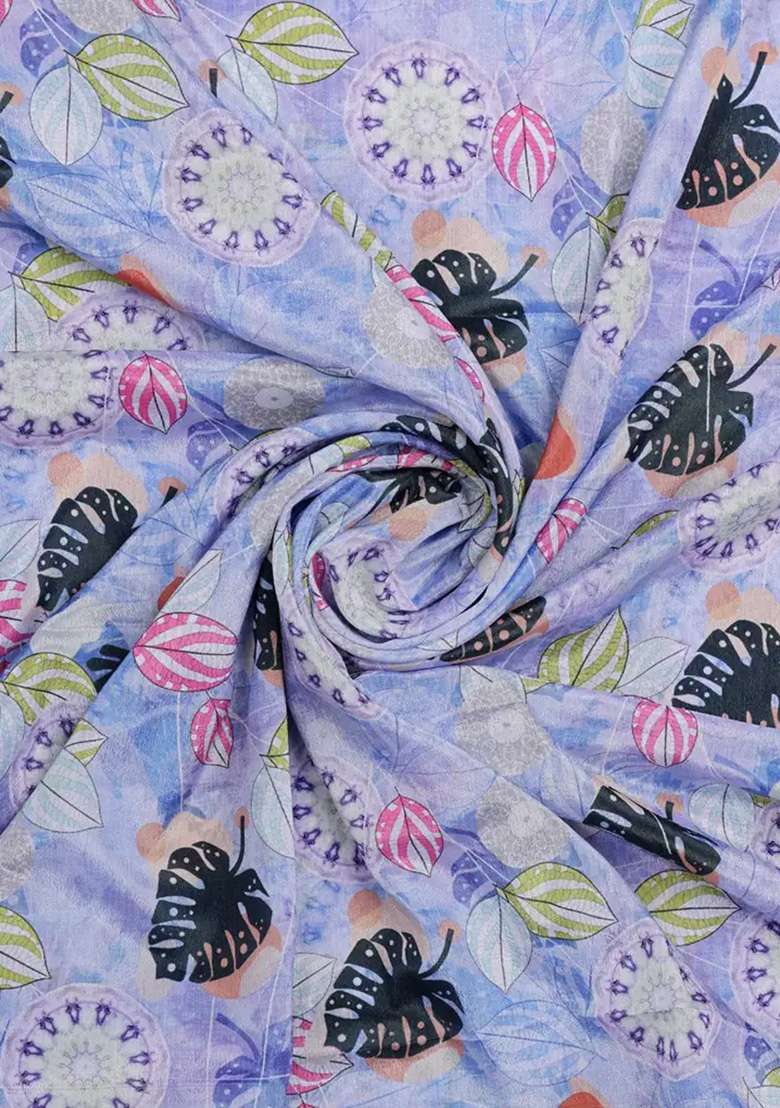 Lavender Leaf Printed Chinon Pre Draped Saree Set - Indya