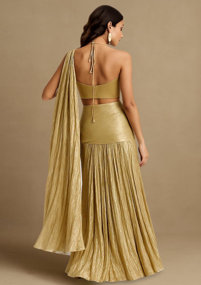 Golden Georgette Lehenga Set - Indya