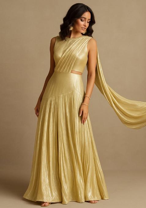 Golden Georgette Lehenga Set