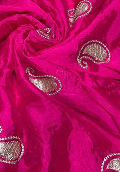 Hot Pink Embroidered Blouse Georgette Lehenga Set
