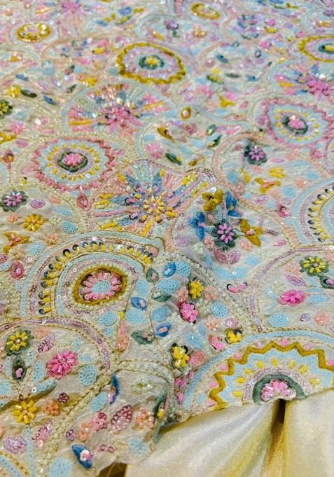 Pastel Yellow Embellished Blouse Georgette Lehenga Set