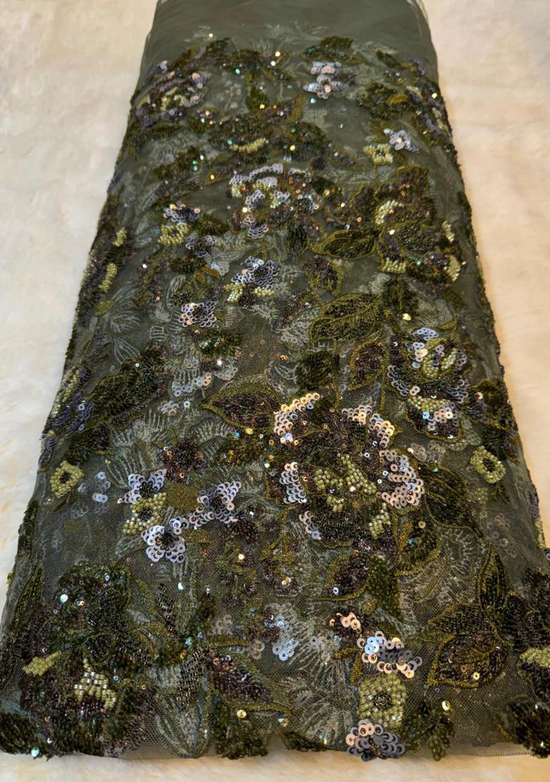 Green Handwork Embroidery Net Pre Stitched Saree Set - Indya