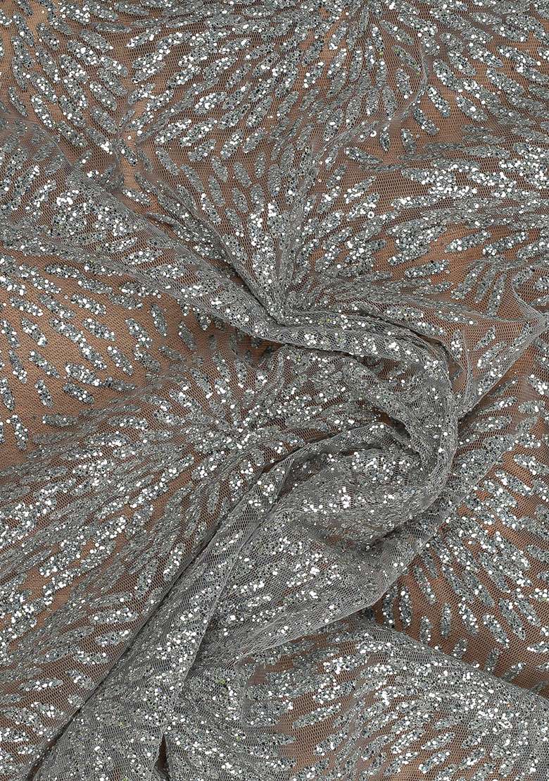 Grey Embroidery Net Pre Stitched Saree Set - Indya