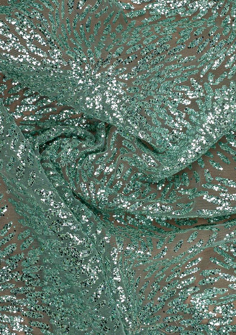 Green Embroidery Net Pre Stitched Saree Set - Indya