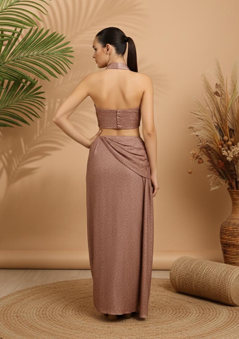 Pink Embroidery Net Pre Stitched Saree Set - Indya