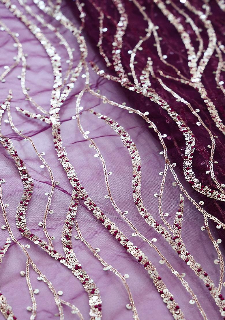 Magenta Sequins Embroidery Net Pre Draped Saree Set - Indya