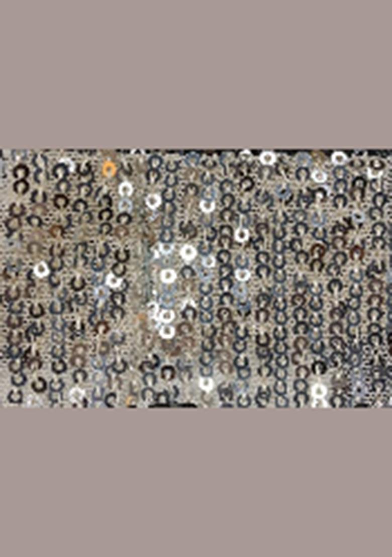 Grey Sequin Net Pre Draped Saree Set - Indya