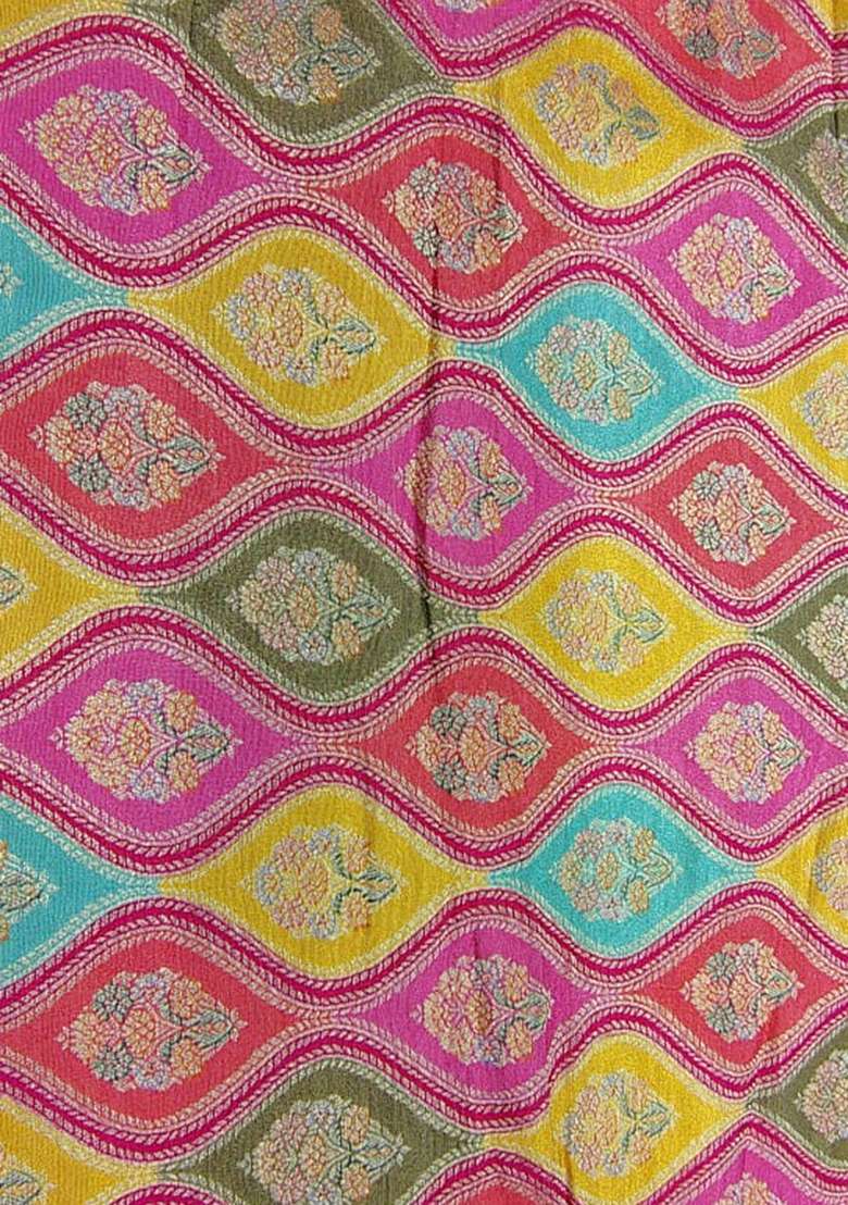 Multicolour Silk Blend Printed Pre Draped Saree Set - Indya