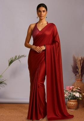 Red Sequin Lurex Pre Draped Saree Set